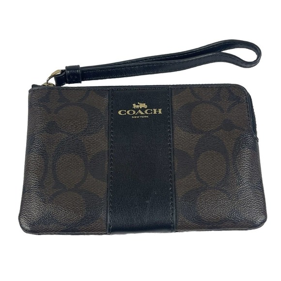 Coach Handbags - Coach Wallet Corner Zip Signature PVC Wristlet Two-Tone Dark Brown EUC Wallet
